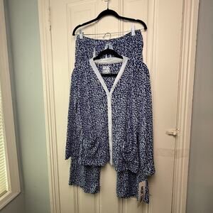 QVC MUK LUKS Velour Bed Jacket and Pant Pajama Set Womens Small Blue White NWT